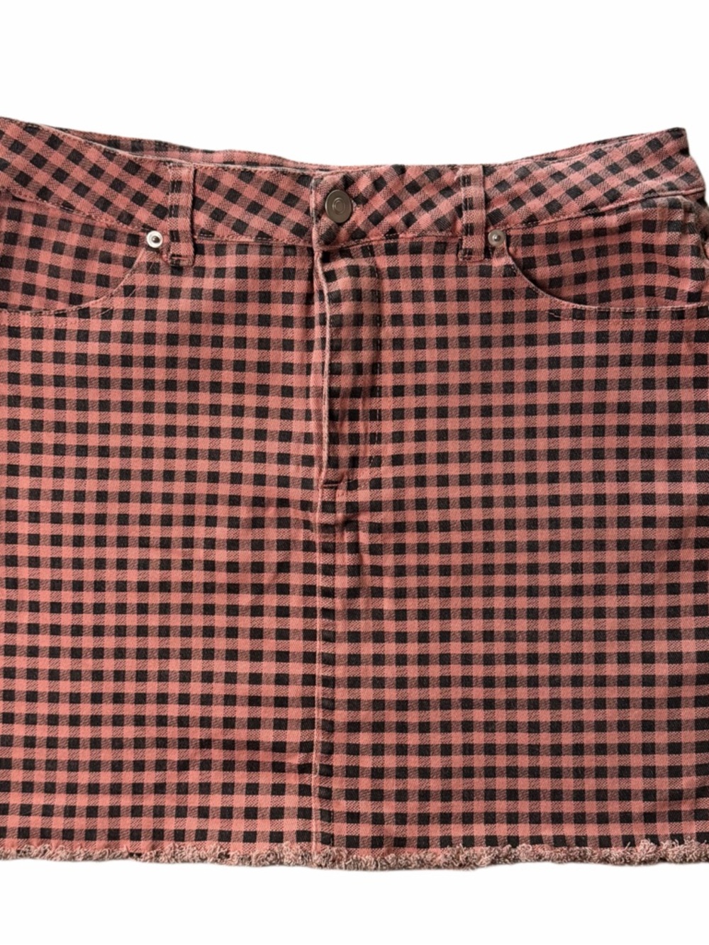 Forever 21 Pink Black Gingham Mini Skirt Womens Large Stretch Denim Checkered